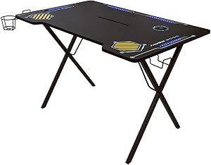 Atlantic Gaming Desk Viper 3000 - Computer Gaming Desk, LED Illumination, Three USB 3.0 Ports, Tablet/Phone Slot, Cup Holder, Dual Headphone Hooks, Storage Tray, Satin Finish Surface, PN33906164