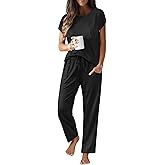 Ekouaer Womens Pajama Sets Cap Sleeve Sleepwear Tops and Long Pants Comfy Pjs 2 Piece Lounge Set with Pockets S-XXL