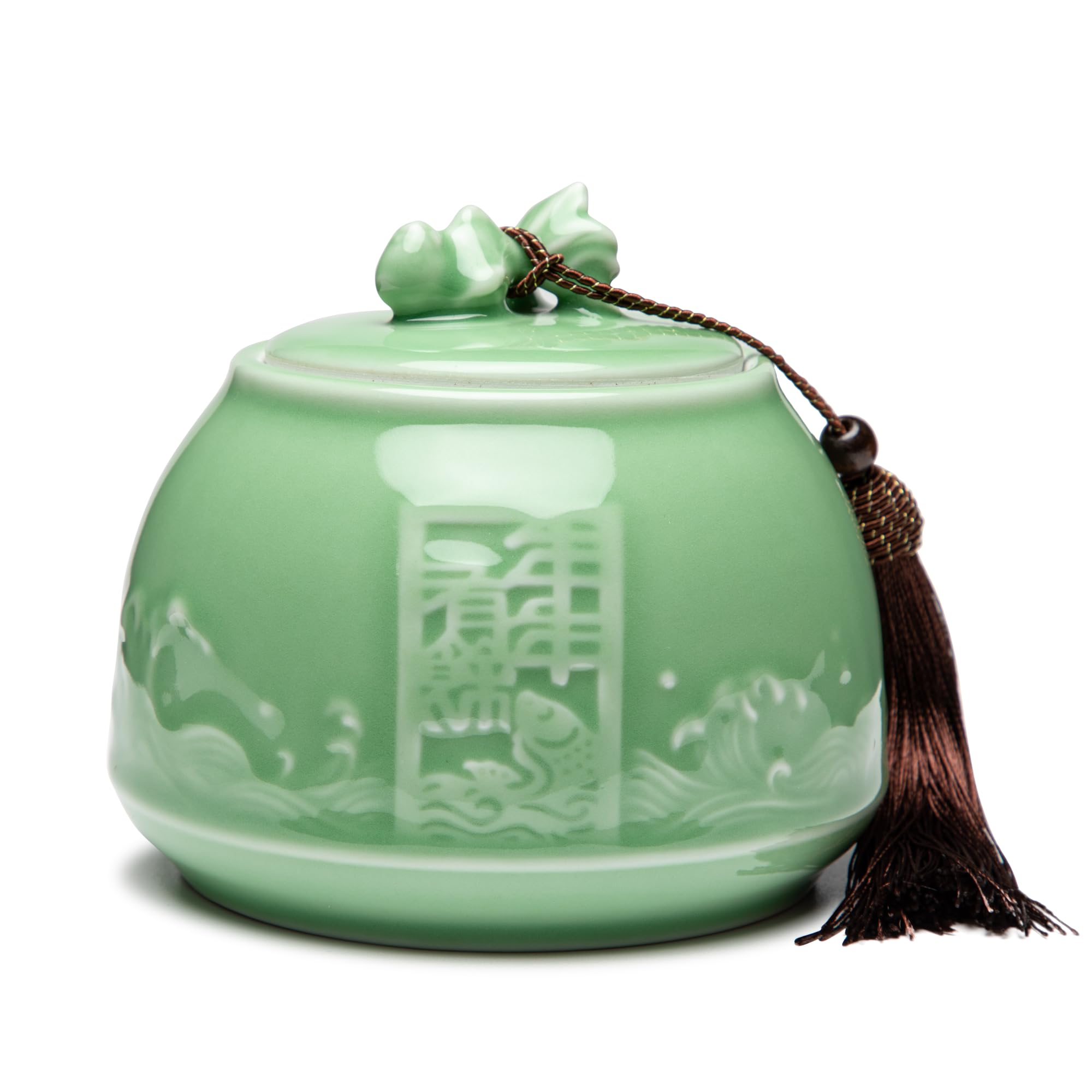 Photo 1 of SILINE Genuine Longquan Celadon Airtight Container 20 oz/600ml,Green Porcelain Loose Tea Storage Jar (Classic Cyan)