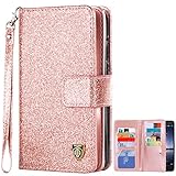 ZTE Zmax Pro Case, ZTE Carry Z981 Case, ZTE Zmax Pro Wallet Case, BENTOBEN Glitter Sparkly Faux Leather Flip Credit Card Slots Cash Holder Protective Case for ZTE Zmax Pro / ZTE Carry Z981, Rose Gold