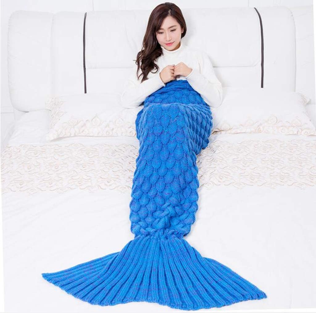 MEIRENTAN Mermaid Tail Blanket Crochet Mermaid Blanket Adult, Soft All Seasons Sleeping Blankets, Classic Pattern,18090cm,