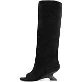 MAIJED Peep Toe Knee High Boots for Women Suede Pull On Wedge Heel Long Tall Boots Fashion High Heel Dress Booties