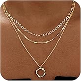 Amicon Gold/Silver Layered Necklaces for Women,Dainty 14k Gold Plated Stackable Choker Necklaces for Women,Trendy Layering Coin Chain Pendant Jewelry Set Gifts