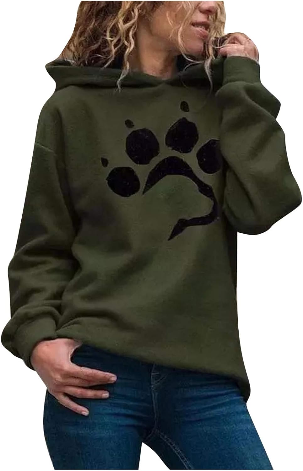 Womenâs Dog Paw Printing Long Sleeve Hoodie Animals Sweatshirt Hooded Pullover Tops Blouse Cute 