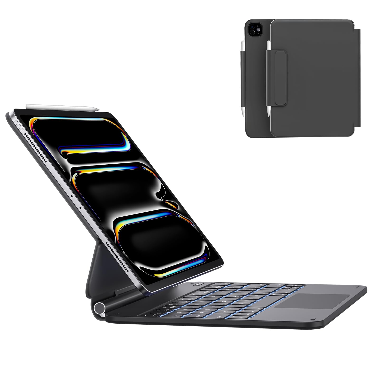 Photo 1 of AUSDOM Keyboard Case for iPad Pro 11-inch M4 2024, Rechargeable Magic Keyboard with 11 Colors Backlight, Multi-Touch Trackpad, Pencil Holder and Magnetic Stand for iPad Pro 11 5th Gen-Black