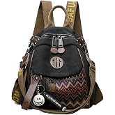 CORIOS Ethnic Embroidery Backpack for Women Boho Daypacks Vintage Canvas Rucksack Convertible Crossbody Shoulder Handbag Bohemian Style Casual Teenager School Bag Bookbag for Travel Work Black