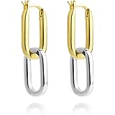 14K Two Tone Gold Silver Hoop Earrings for Women Drop Dangle Paperclip Earrings Convertible Link Chain Earing