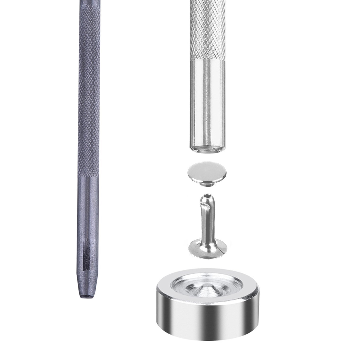 ISOTO 180 Sets 2 Sizes Leather Rivets Single Cap Rivet Tubular Metal Studs with 3 Pieces Fixing Tool for DIY Leather Clothing Craft Rivets Replacement,Snap Fastener Kit Button Tool