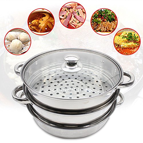 11 inch Stainless Steel 3 Tier Steamer Food Induction Steaming Pot Dim Sum Cookware Steamer For Kitcken Cooking Tool