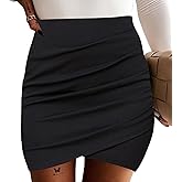 EXLURA Women's Bodycon Ruched Tulip Mini Skirt Elastic High Waist Asymmetrical Short Skirts