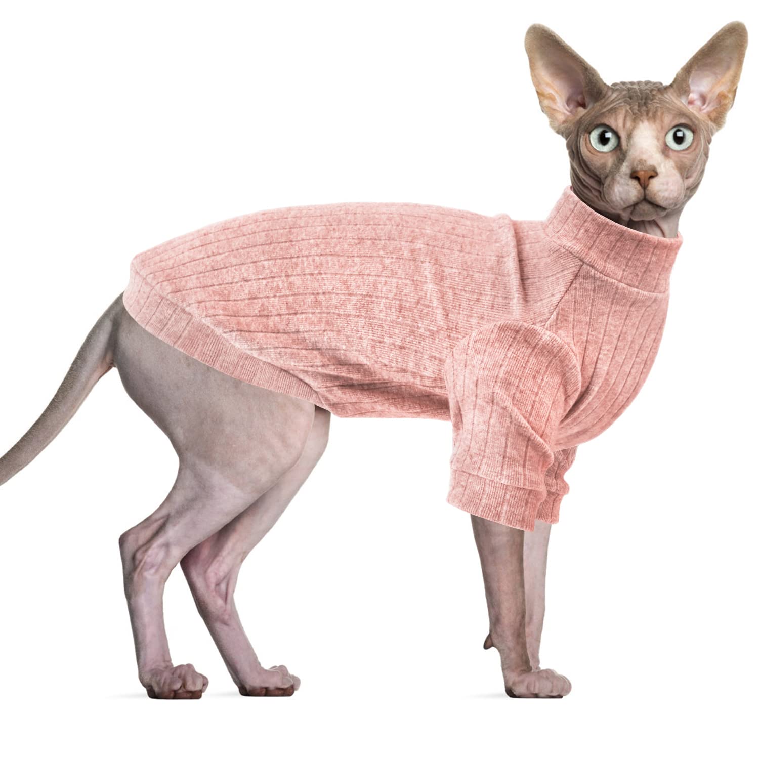 Oslueidy Sphynx Cat Clothes, Hairless Cat Vest Turtleneck Sweater, Kitten Puppy Pullover Shirt with Sleeves, Cat Pajamas Jumper for Sphynx, Cornish Rex, Devon Rex, Peterbald — image 1