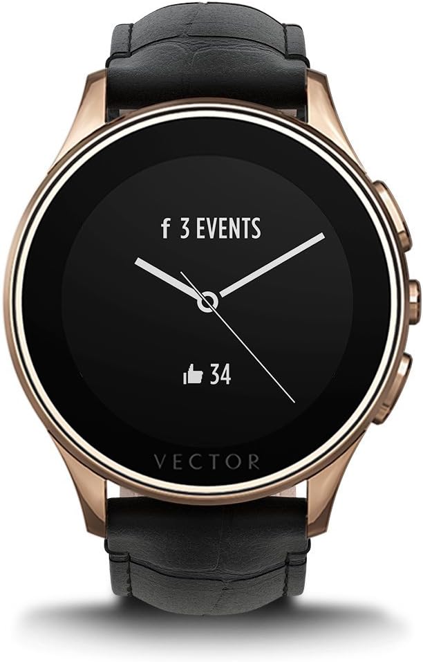 Vector Classic Luna Standard Fit Smartwatch with Rose Gold Case, Black Crocodile Strap and Gold Butterfly Clasp