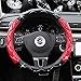 Follicomfy Comfort Leather Auto Car Steering Wheel Cover,Anti Slip Universal 15 Inch Diamond&Crown,Black&Red