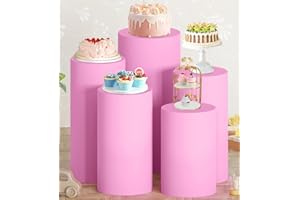 MODFUNS Set of 5 Cylinder Cover Pink Cylinder Pedestal Cover Elastic Cylinder Stand Cover Spandex Pillar Cover Luxury Cylinder Plinth Display Box Stand Covers for Party Dessert Table Supplies