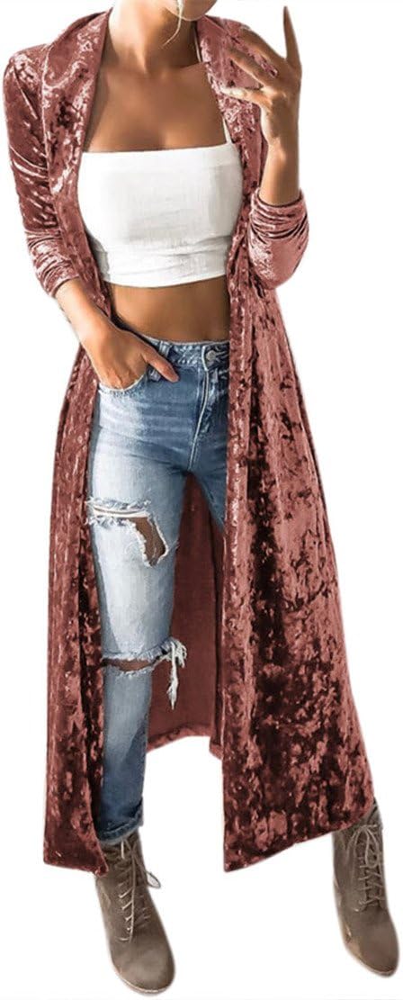 Mose Ladies Cardigan Womens Spring Velvet Long Sleeveless Cardigan Parka Outerwear Coat