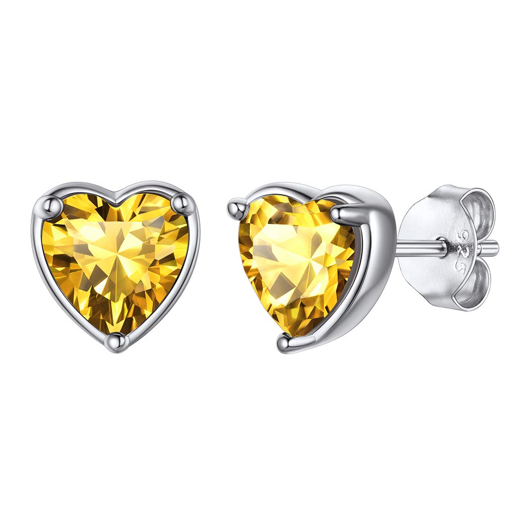 Silvora Sterling Silver Heart Stud Earrings for Women with Cubic Zirconia Birthstone Hypoallergenic Jewellery Gifts for Ladies Mum Girls