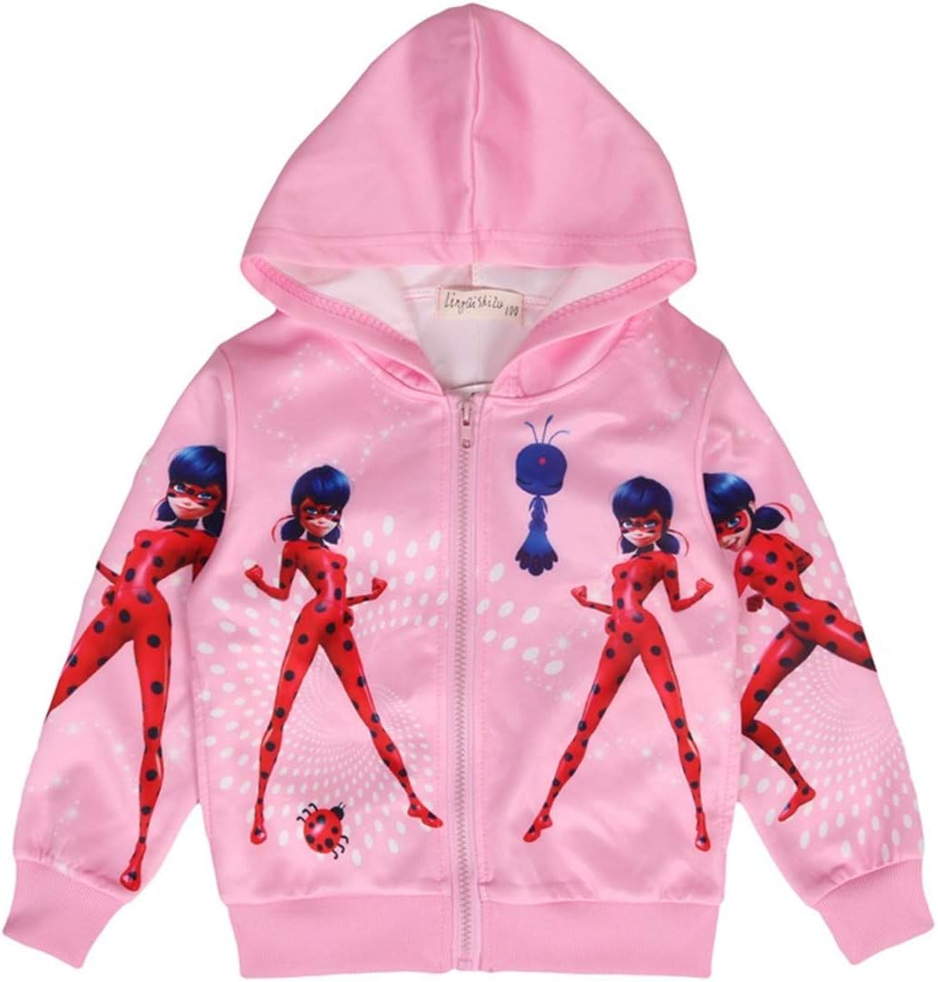 Toddlers Miraculous Ladybug Hoodies Sweatshirt-Girls Cute Cartoon Zipper Hoody Jackets