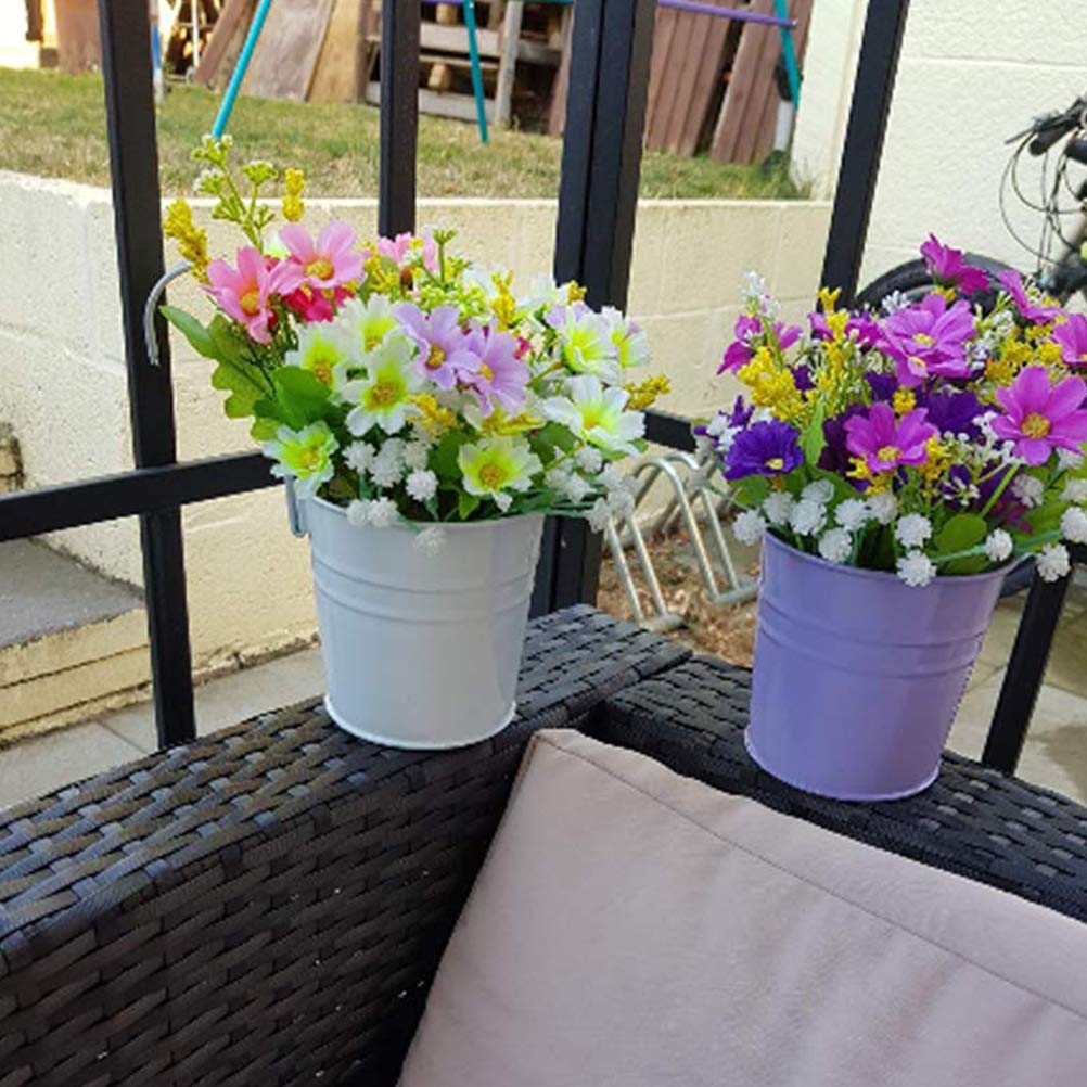 Pinkunn Set Da 5 Vasi Da Fiori In Metallo Bianco Con Gancio Rimovibile – Fioriere A Secchio Con Foro Di Drenaggio Per Balcone, Giardino, Interni Ed Esterni