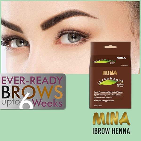 MINA IBROW HAIR COLOR|NATURAL SPOT COLORING HAIR TINTING POWDER, WATER AND SMUDGE PROOF|NO AMMONIA, NO LEAD WITH 100% GRAY CONVERGE|MEDIUM BROWN TINT KIT|UPTO 30 APPLICATIONS.