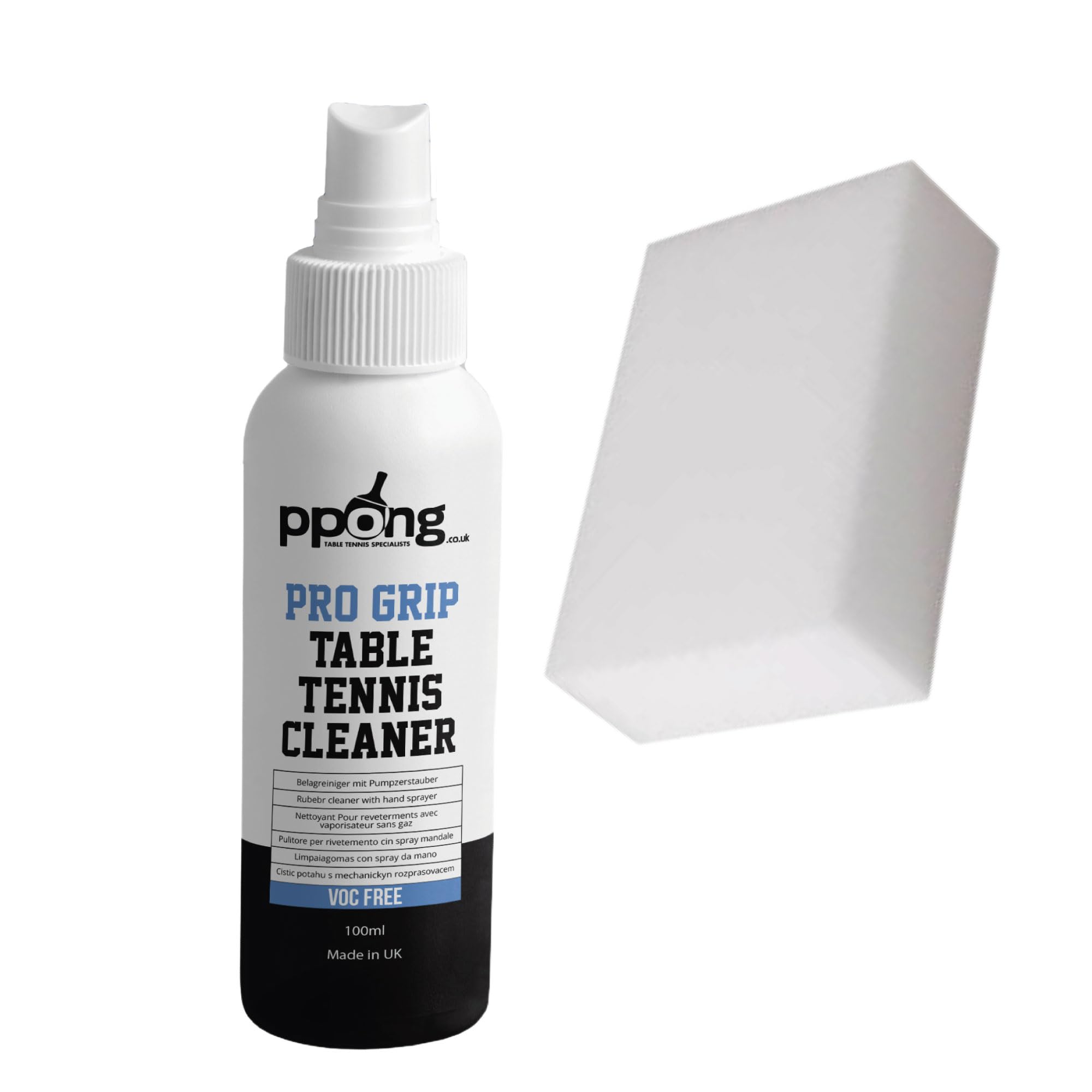 PPong co uk Table Tennis Rubber Cleaning Kit - Ping Pong Bat Cleaner | Rubber Cleaner | Eliminate Dirt & Dust | Optimal Spin & Control | Preserve Rubber & Restore Tackiness (100ml)