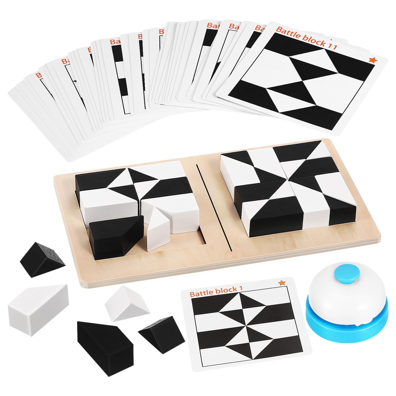 NAMOARLY Wooden Brain Teaser Puzzle Building Block Game with Shape Cards for Creative Problem Solving and Group Play at Parties