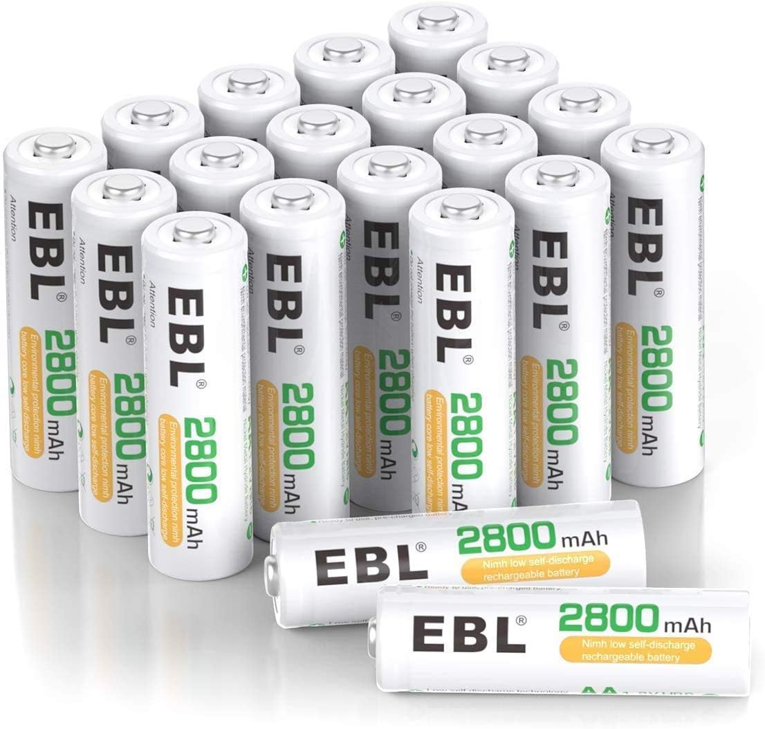 EBL 20Pack AA Rechargeable Batteries NiMH 2800mAh High Capacity AA Battery with Battery Case