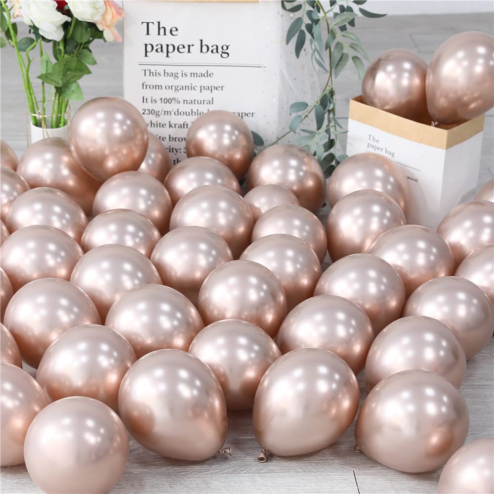 DOJoykey Champagne Gold Balloons Pack, 100pcs 5 inch Small Glitter Latex Balloons for Birthday, Wedding, Bridal Shower, Fiesta, Baby Shower Party Decoration