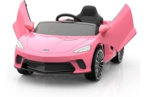 Hetoy Ride on Car for Kids 12V Licensed McLaren Battery Powered Sports Car with 2 Speeds, Parent Control, Sound System, LED Headlights and Hydraulic Doors (Pink)