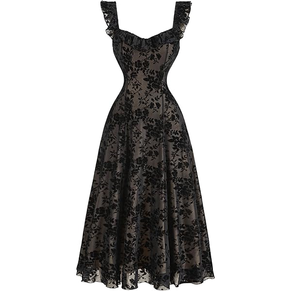Verdusa Women's Floral Print Mesh A Line Sleeveless Long Dress Ruffle Hem  Tank Dresses Black Small at Amazon Women's Clothing store