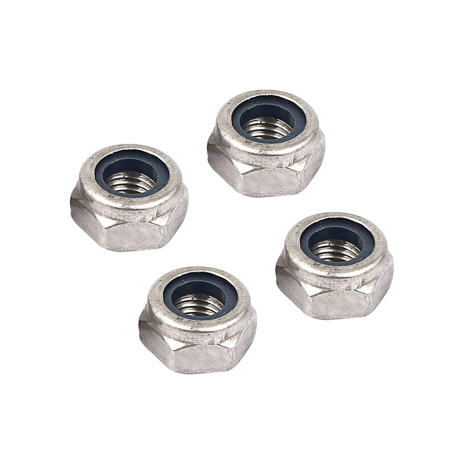 METALLIXITY Hex Lock Nut Fasteners(M10x1.25mm) 4Pcs, 304 Stainless Steel Nylon Inserted Self-Lock Nut - for Car Garage Ship Mechanical Equipment, Silver Tone