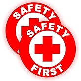 (2) REFLECTIVE RED - Safety First Hard Hat Stickers (Pair) | OSHA Helmet Decals | Toolbox First Aid Labels | Glow Bright Union Laborer Welder Fall Protection Confined Space Trained