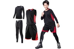 Tesuwel 2/3/4 Pcs Boys Girls Base Layer Athletic Compression Leggings and Shirts Thermal Underwear Set Running Pants Tights