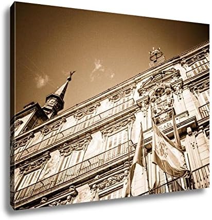 Ashley Canvas Detail Of A Decorated Facade And Balconies At The Palza Mayor Madrid Spain, Wall Art Home Decor, Ready to Hang, Sepia, 16x20, AG5527948