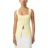 AIHUKOCY Women Square Neck Button Down Knit Tank Top Button-Up U Neck Sleeveless Backless Solid Slim Sexy Sweater Vest Tops