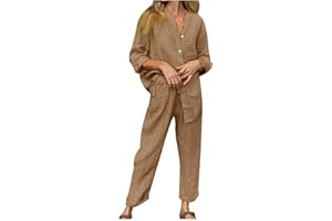 Rkwins Linen Set for Women 2 Piece Outfits Casual Pants Sets Plus Size Track Suits Solid Color Lounge Wear with Pockets