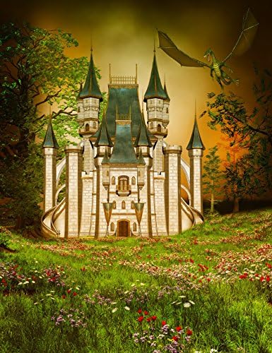 PHSFUBEL Seamless Wrinkle-free Polyester Washable Fairy Tale Forest Photo Backdrop Cute Background Photoshoot Background Dinosaur Castle 150x220cm