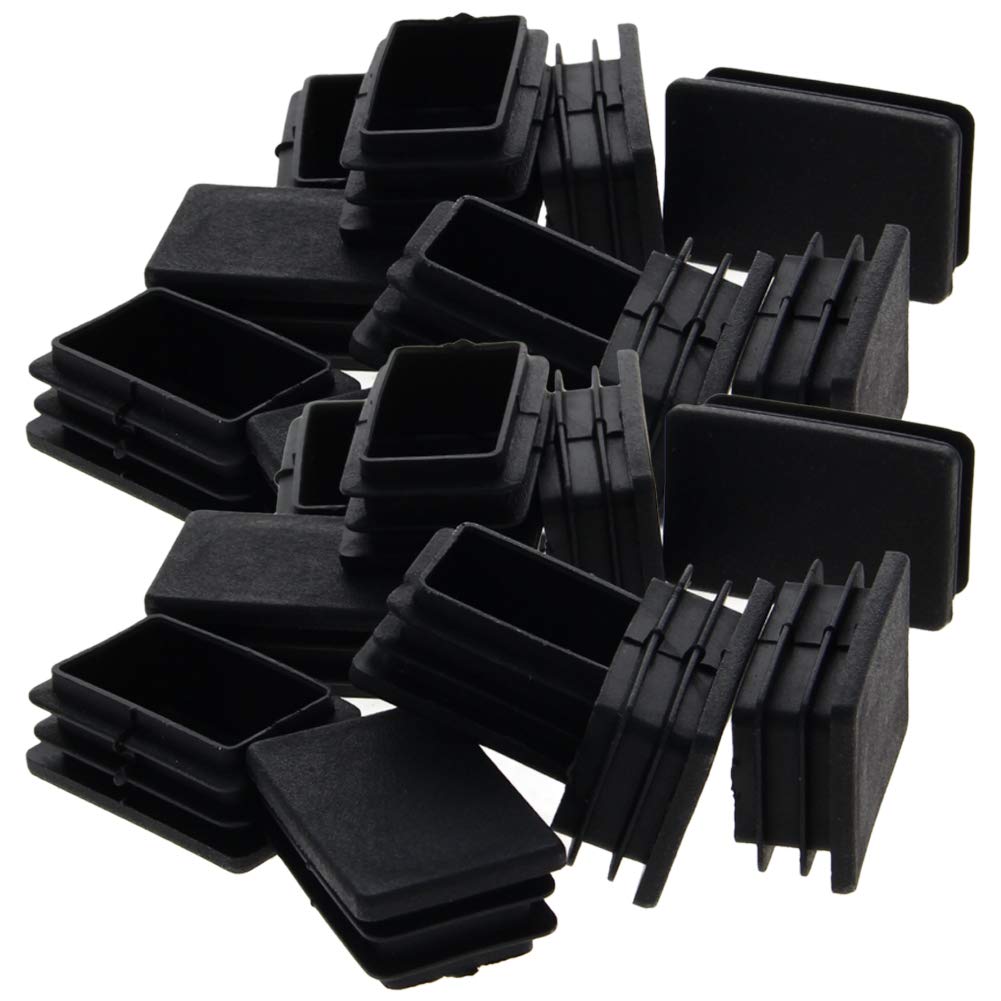 MroMax 40mm x 25mm Rectangle PP Tubing End Cap Steel Furniture Pipe Tube Cover Insert Black 20 Pcs