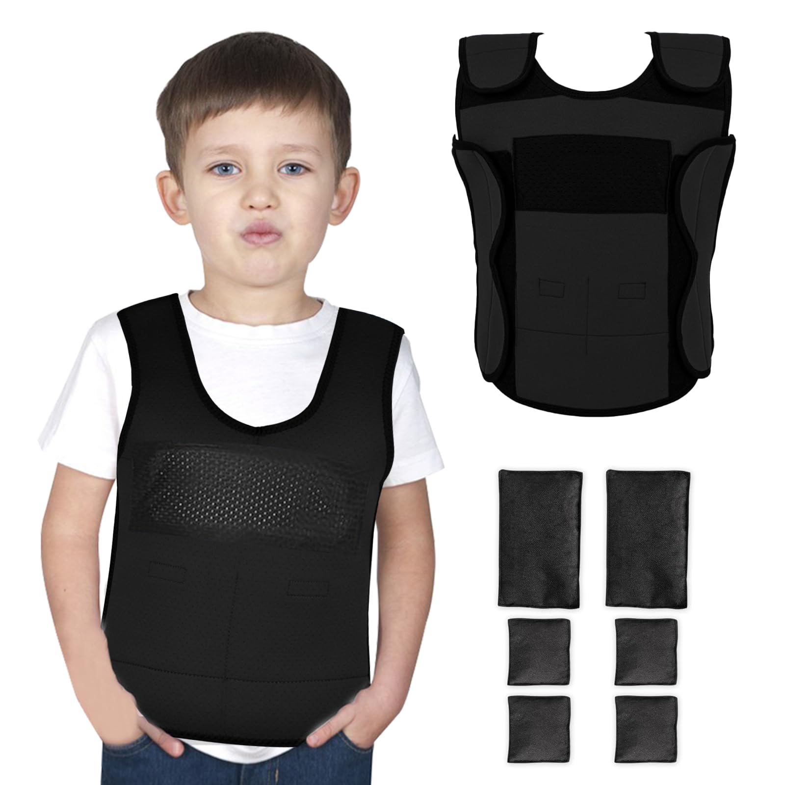 Photo 1 of Weighted Vest for Kids (Small, Ages 4 to 7) Compression Vest for Kids Including 6 Removable Weights Black