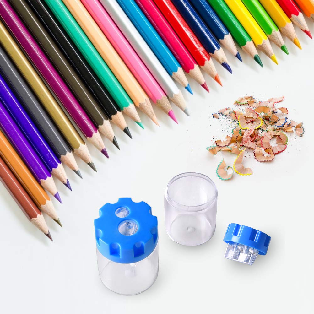 Manual Pencil Sharpener 2 Holes, Hand Pencil Sharpener with Cover and Receptacle for School Home Office Supply (12-packs, Gear Shaped)