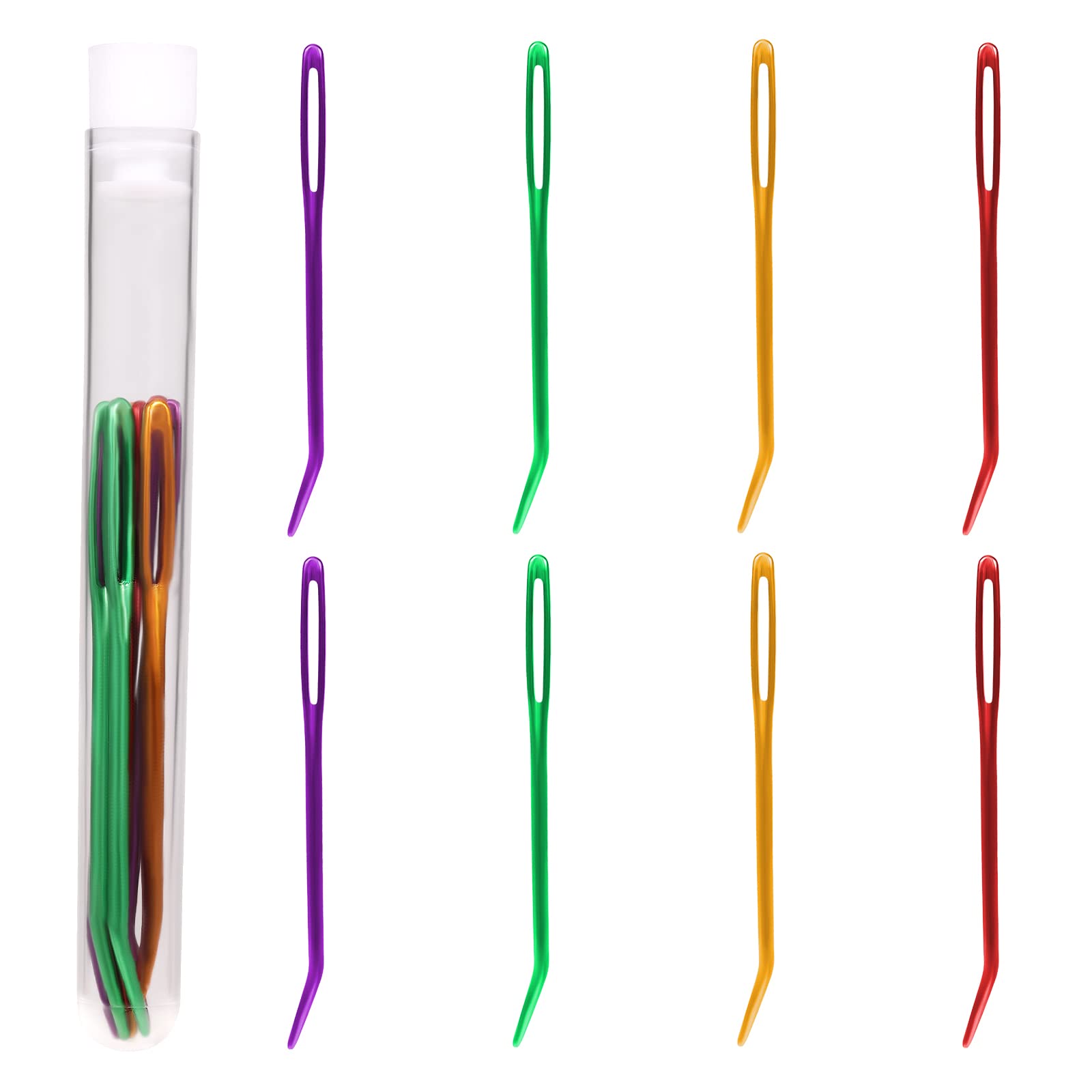 KINBOM 8pcs Sewing Needles Kit, Aluminium Colorful Curved Tip Eye Blunt Needles with Large Eyelets Yarn Darning Needle for Wool Sewing Knitting Crocheting Embroidery Crafts DIY (4 Colors)