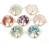 LE SKY 8 Pcs Natural Chip Stone Pendant Connectors Mixed Crystal Stone Wire hand knitting Life Tree Charms for Jewelry Making Necklace Bracelet DIY
