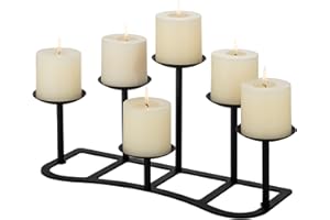 BIGSEE DIY 6 Fireplace Candelabra Candle Holder for Flameless or Wax Pillar Candle - Black Matte Branch Candle Display Stand for Table Centerpieces Wedding Party