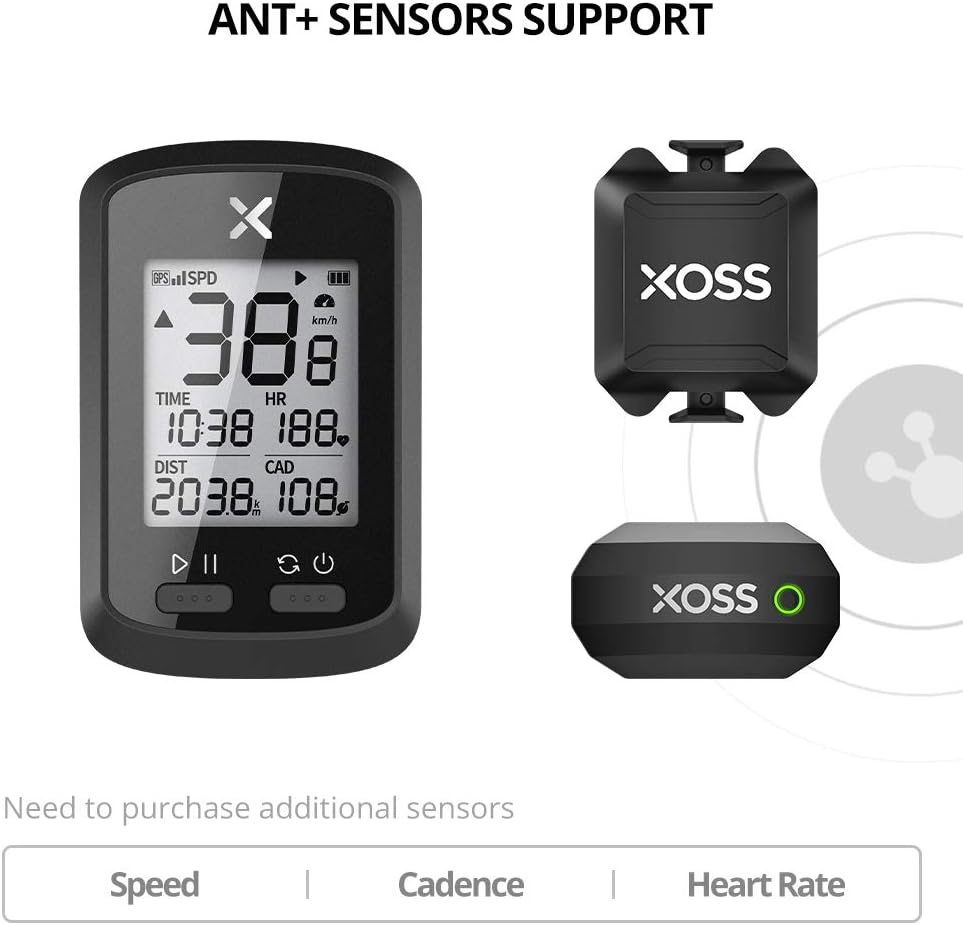 XOSS G+ GPS Bike Computer ANT+ with 2 Smart Cadence Sensor, Bluetooth Cycling Computer, Wireless Bicycle Speedometer Odometer, Waterproof MTB Tracker Fits All Bikes (Support Heart Rate Monitor) : Sports & Outdoors
