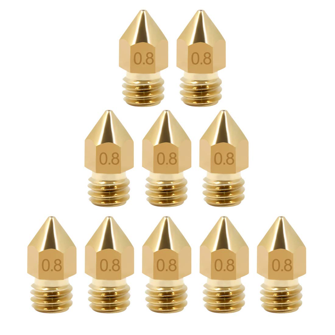 Andux 10 Pcs 3D Printer Accessories Print Nozzle Pointed Brass Nozzle DYJPZ-01(0.8mm)
