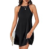 LYANER Women's Summer Halter Dresses Sleeveless Ruffle Hem A Line Swing Loose Mini Dress