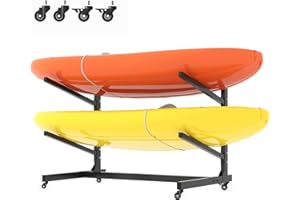 OPTYMIRA Freestanding Kayak Storage Rack,Heavy Duty Kayak Holder with Wheels,Metal Kayak Stand Indoor Outdoor,Garage Storage Rack for Kayaks,Canoes,SUP,Paddle Board and Surfboards