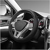MTRPS Microfiber Leather Steering Wheel Cover, Breathable Steering Wheel Protector with Anti-Slip Inner Ring, Universal 14.5"-15" Car Wheel Cover Auto Interior Decor for Men Women (Black)