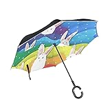 Reverse Umbrella Colorful Rainbow Windproof Double