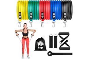 Raganet, Juego de Bandas de Resistencia de 11 Piezas, Incluye 5 Bandas Apilables para Ejercicios con Asas, Bolsa de Transporte, Correas para Tobillo y Accesorio de Anclaje para Puerta
