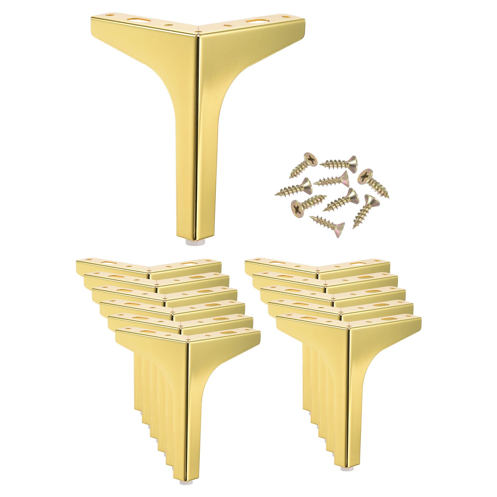 PATIKIL Metal Furniture Legs 6 Inch, 12 Pack Triangle Furniture Feet DIY Replacement Legs Modern Style for Cabinet Cupboard Table Couch Sofa Dresser, Gold